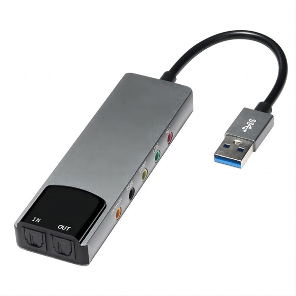 HY-601 6 in 1 USB Multi-Functional Sound Card USB + Audio 3.5 + 7.1CH / OPTICAL(Argent)