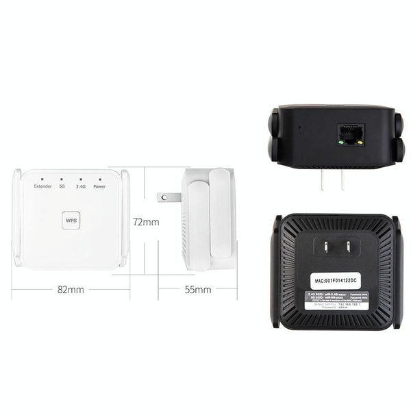 1200Mbps 2.4G / 5G WiFi Extender Booster Repeater Supports Ethernet Port Black EU Plug