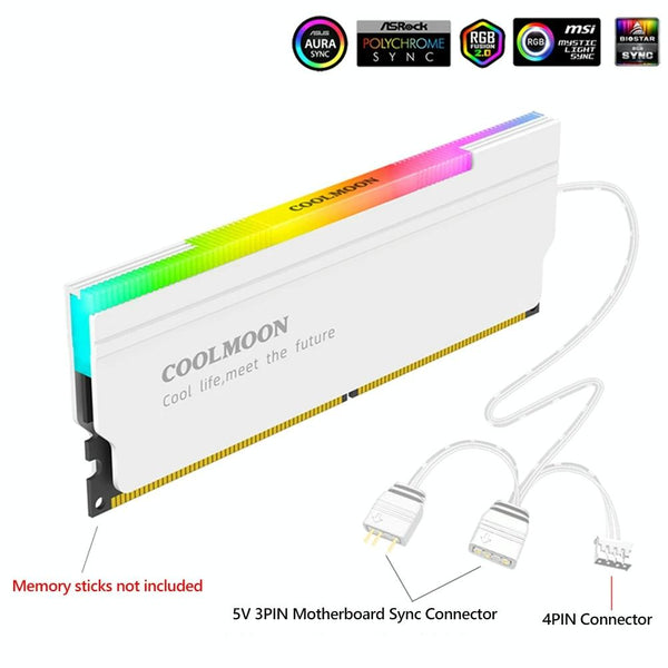 COOLMOON CM-RA1 ARGB Memory Vest Desktop Computer Memory Stick Cooling Case(White)