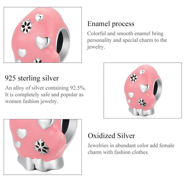 S925 Sterling Silver Pink Gloves Beads DIY Bracelet Necklace Accessories