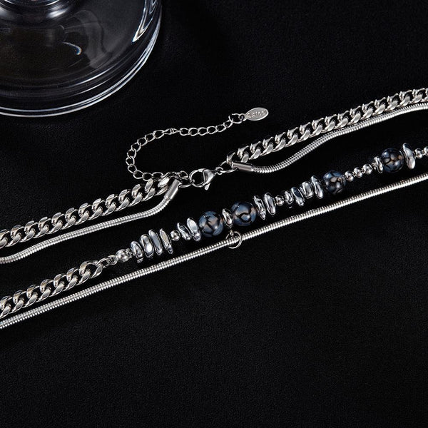 OPK GX2415 Personalized Cool Style Double Layer Necklace Stainless Steel Splicing Chain