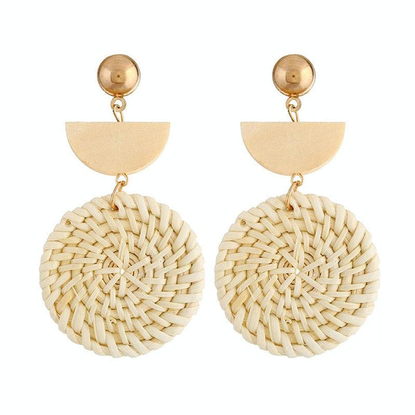 E2002-13 Semi-circular+Large Circle Bamboo Vine Handmade Woven Earrings Bosomia Style Earrings