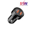 51W Dual Port QC3.0 USB 33W + 18W Fully Compatible Car Charger(Black)