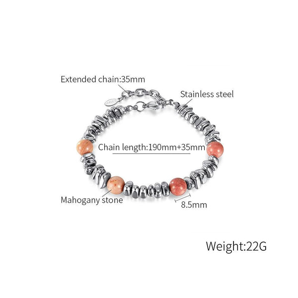 OPK GS1547 Titanium Steel Chain Wooden Stone Bracelet