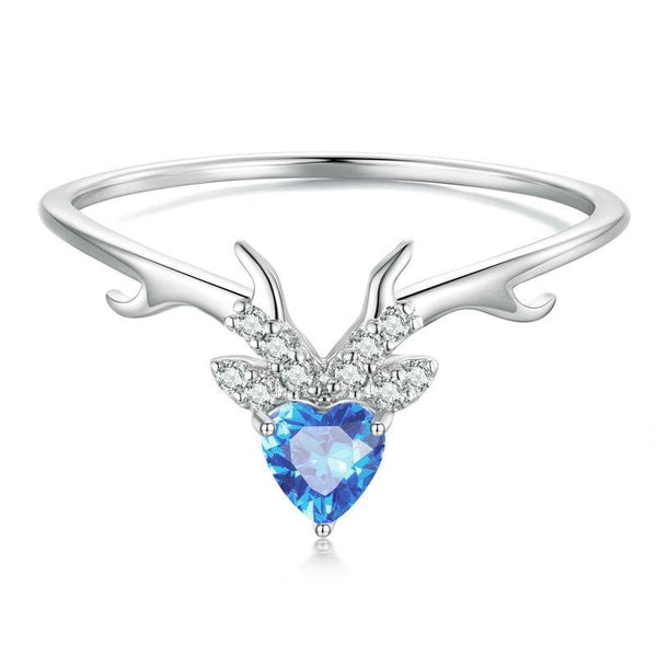 BSR338 Sterling Silver S925 White Gold Plated Blue Heart Deer Zirconia Ring(No.7)