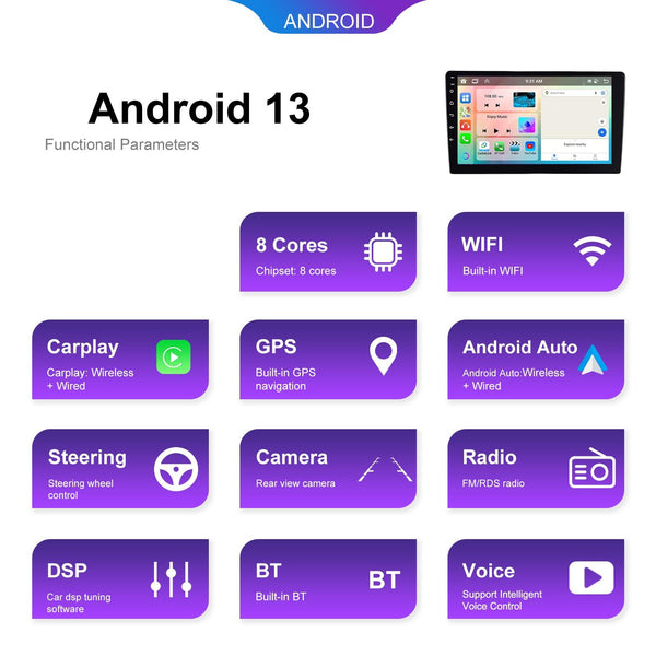9 inch 6+128G Android Universal HD Large Screen Car Bluetooth Player Android GPS Navigation Integrated Machine(Standard+AHD Camera)