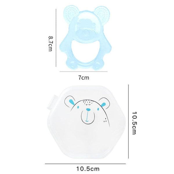 Baby Teething Stick Toys Childrens Silicone Bear Bites With Storage Box(Blue)