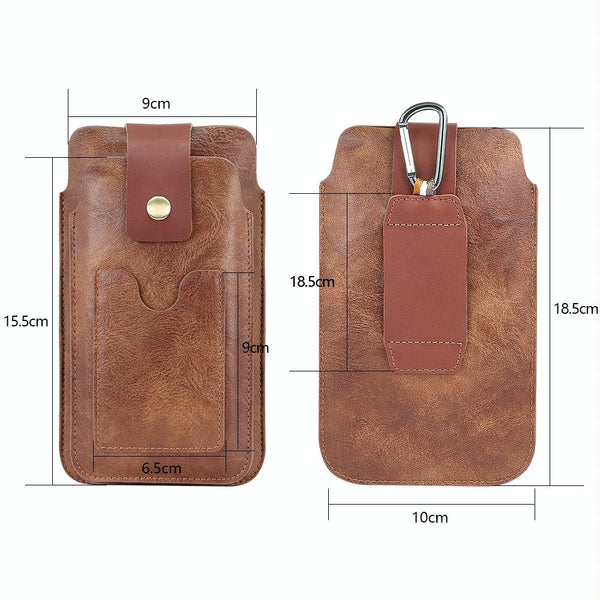 6.5-7.2 inch Universal Retro Magnetic Buckle Double Layer Phone Waist Bag(Black)