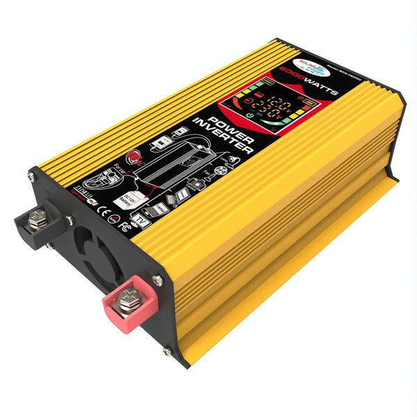 Tang III Generation 12V to 110V 6000W Modified Square Wave Car Power Inverter with LCD Display & Dual USB(Yellow)
