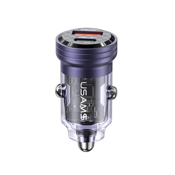USAMS US-CC175 C35 45W Aluminum Alloy Transparent Dual USB Port Mini Car Charger (Purple)