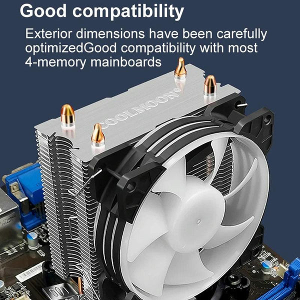 COOLMOON Frost Double Copper Tube CPU Fan Desktop PC Illuminated Silent AMD Air-Cooled Cooler, Style: P22 Streamline Edition Double Fan
