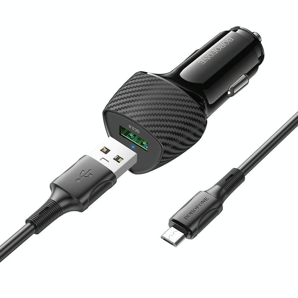 BOROFONE BZ31 Solid Single QC3.0 Car Charger Set with USB to Micro USB Cable(Black)