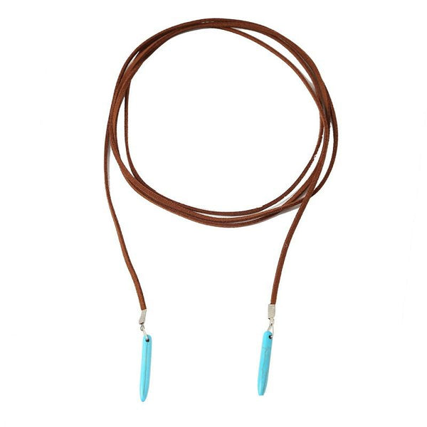 Bohemian Turquoise Natural Stone Sweater Vintage Pendant, Model: Two-pointed Necklace