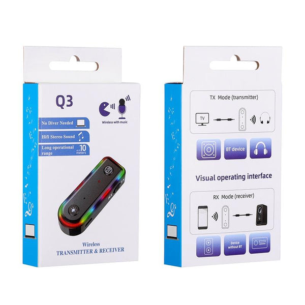Q3 2-in-1 RGB Light Bluetooth Audio Receiver Launcher Car Audio Adapter