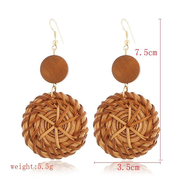 E2002-12 Ear Hook Deep Cake Bamboo Vine Handmade Woven Earrings Bosomia Style Earrings