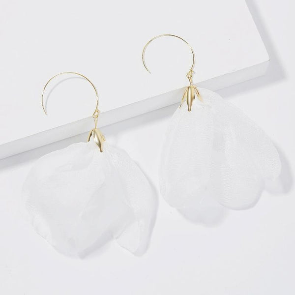 Long Exaggerated Fabric Art Handmade Petal Earrings, Color: E1908-20 White