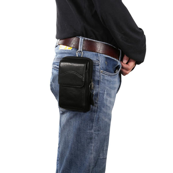 Multi-functional Universal Leather Waist Hanging One-shoulder Mobile Phone Waist Bag For 6.5 Inch or Below Smartphones(Black)