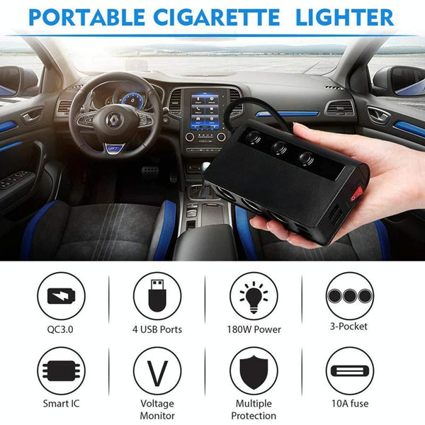 TR24 3 In 1 Car Cigarette Lighter Independent Switch Charger(Black)