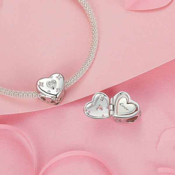 S925 Sterling Silver Platinum-plated Valentine Day Love Opening Closing DIY Beads(BSC973)