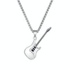 OPK 1989 Personality Stainless Steel Guitar Pendant Titanium Steel Necklace, Color: Steel Color Pendant+0.4x70cm Pearl Chain