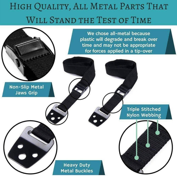 2pcs TV And Furniture Anti Tip Straps Baby Safety Lock Protection 2.5x80cm(Black)