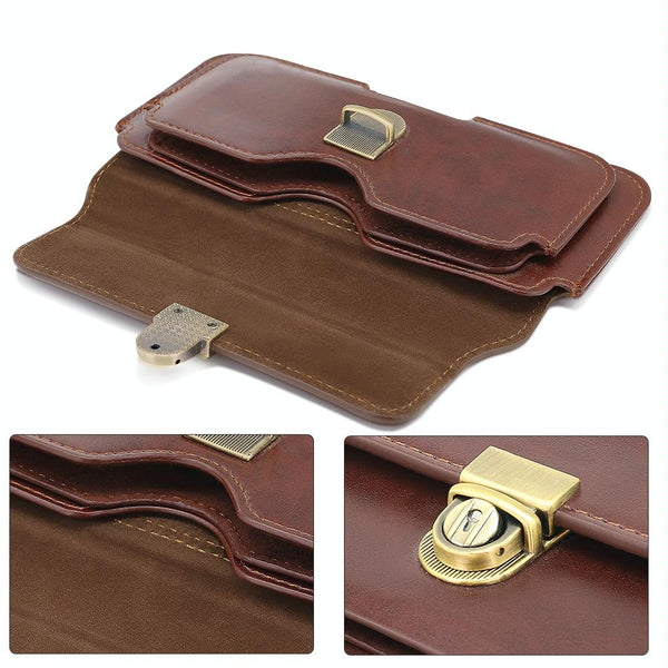 For Phones Below 6.7 inches Retro Wallet Style Horizontal Phone Waist Bag(Black)