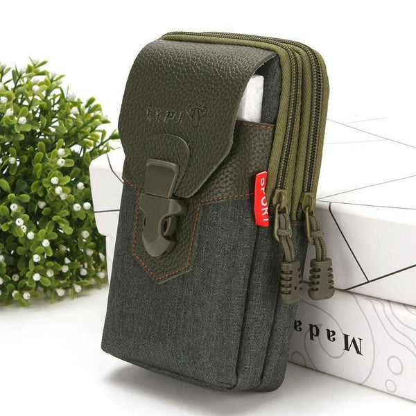 For 6-7 inch Mobile Phones Universal PU Leather + Fabric Stitching Waist Bag(Green)