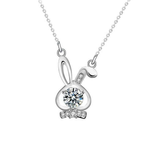 XMA023 Mozan Diamond Rabbit 925 Silver Necklace Girl Neck Chain(White)