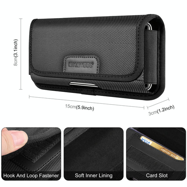 HAWEEL 4.7 inch Nylon Cloth Phone Belt Clip Horizontal Carrying Pouch with Card Slot (Black)