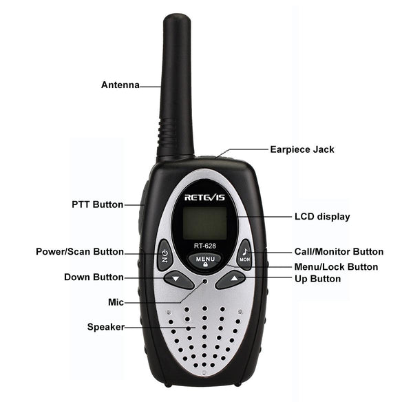 1 Pair RETEVIS RT628 0.5W EU Frequency 446MHz 8CHS Handheld Children Walkie Talkie(White)