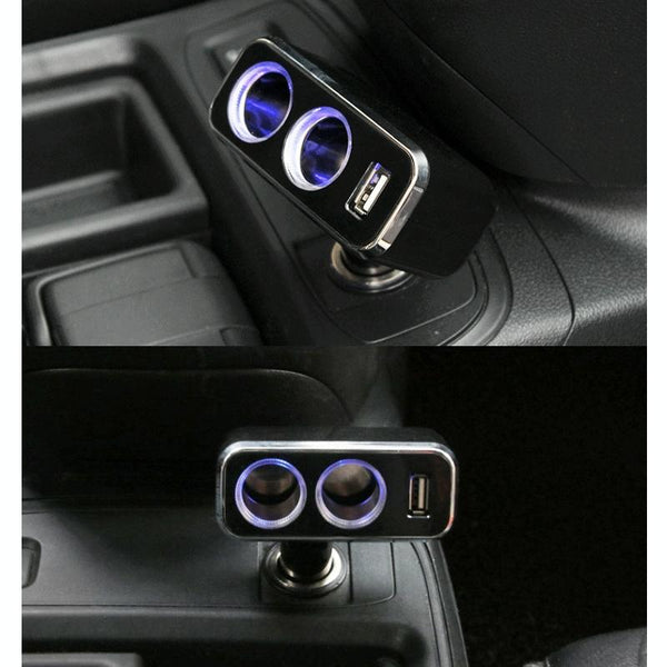 SHUNWEI SD-1909 80W 0.8A Car 2 in 1 USB Charger 90 Degree Free Rotation Cigarette Lighter (Black)
