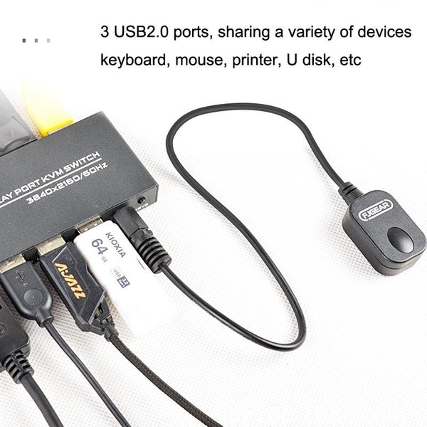 FJGEAR FJ-DK201 60HZ 2 Ports DP + USB To KVM Switcher With Desktop Controller
