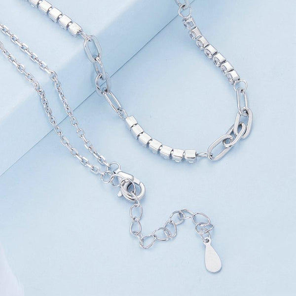 BSN282 Sterling Silver S925 Sparkling Spliced Zirconia White Gold Plated Necklace