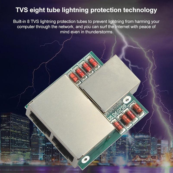 RJ45 to 2 x RJ45 Ethernet Network Coupler Thunder Lightning Protection (White)