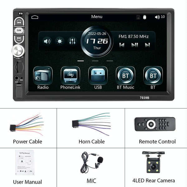 A3061 7 Inches MP5 Bluetooth Player Universal Wired CarPlay Reversing Image Integrated, Style: Standard+4 Lights Camera