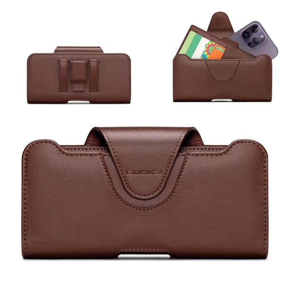 NUOKU 5.5-6.7 Inch Dual Phone Belt Clip Carrying Pouch Litchi Texture Leather Phone Case(Dark Brown)