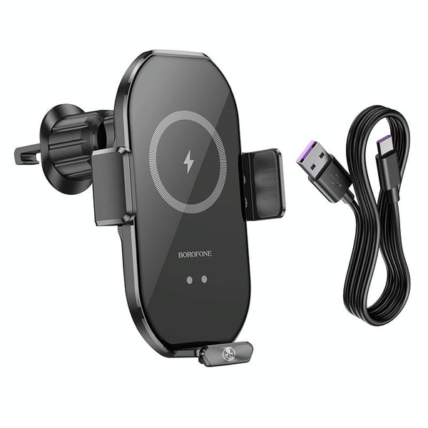 Borofone BH205 Rusher Infrared Wireless Fast Charging Air Outlet Car Holder(Black)