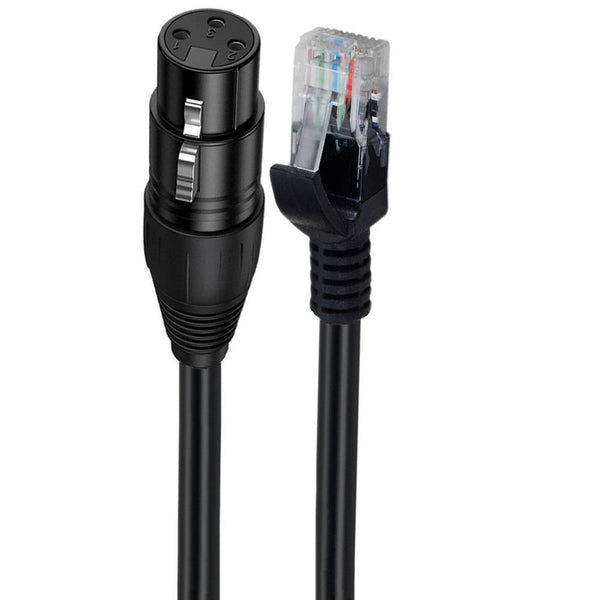 XLR 3 Pin Female to RJ45 Male Network Extension Cable for DMX-CON Controller Series, Length: 30cm(Black)