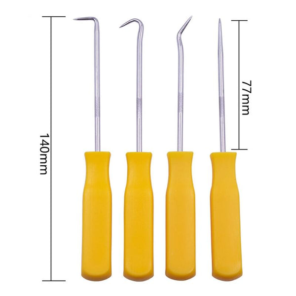 4 PCS Car Pick and Hook Set O Ring Oil Seal Gasket Puller Remover Craft Hand Tool Car Remover Tool Set (Yellow)