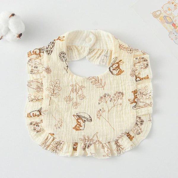 Baby Feeding Bib Ruffle Infants Saliva Towel Soft Cotton Burp Cloth, Style: Mushroom Rabbit