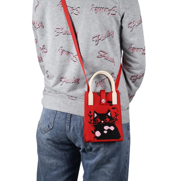 Cat Knitted Mini Crossbody Phone Bag For 6.9 inch and Below Phones(Red)
