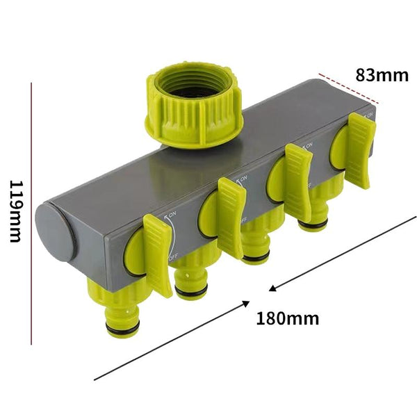 Garden Lawn Watering EU Threaded Faucet One Input Four Output Valve Diverter(Green And Gray)