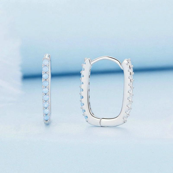 BSE744 Sterling Silver Simple Geometric Square White Gold Plated Opal Nanite Earrings