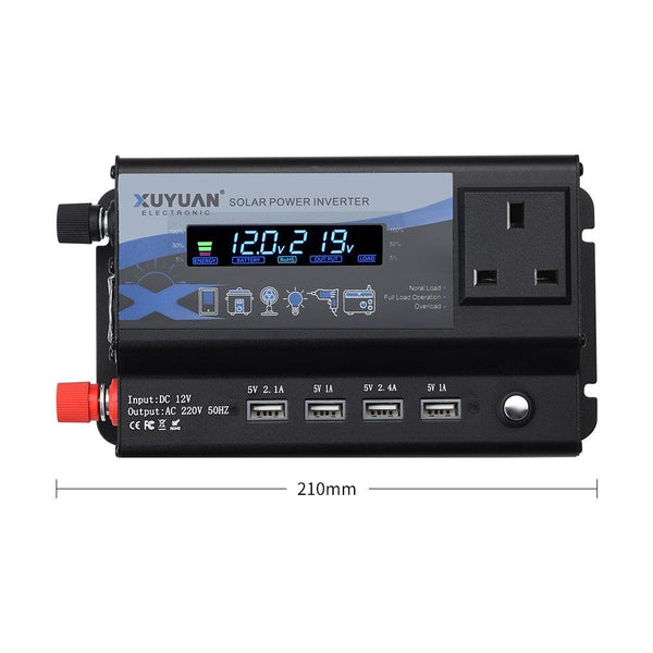 XUYUAN 3000W Car Inverter LED Colorful Atmosphere Light 4USB Charging Converter, UK Plug, Specification: 24V-220V
