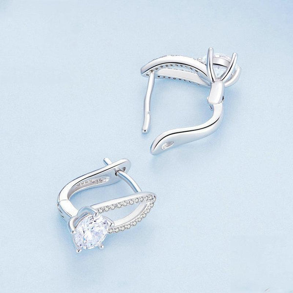 BSE732 Sterling Silver S925 White Gold Plated Zirconia Hollow Line Earrings