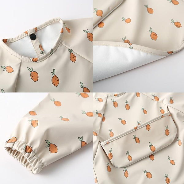 Long Sleeved Baby Soft PU Bib Waterproof Washable Easy Clean Smock With Pocket, Size: L(Gray Letters)