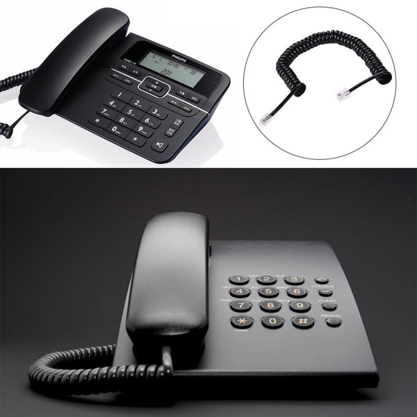 4 Core Male to Male RJ11 Spring Style Telephone Extension Coil Cable Cord Cable, Stretch Length: 2m(Black)