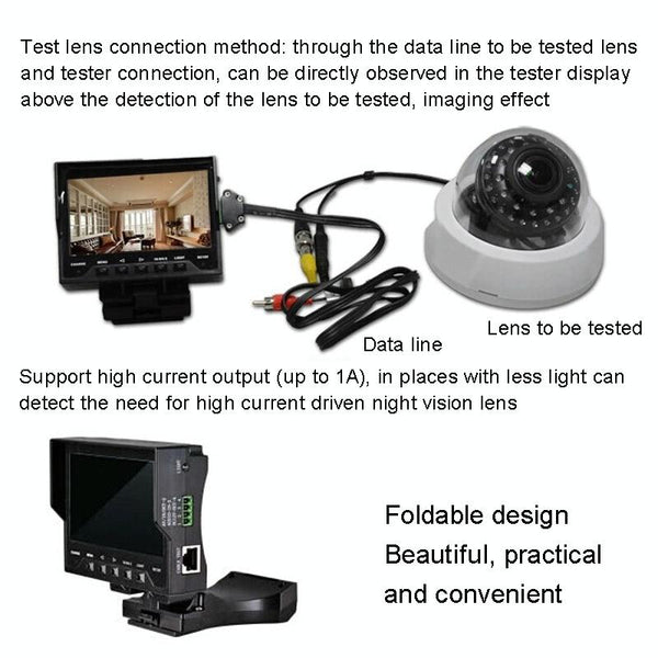 4.3" CCTV Tester Monitor - 12V Output, Network Cable Test, US Plug