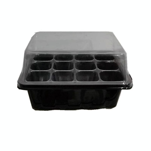 Seedling Tray Sprout Plate 12 Holes Nursery Pots Tray Lids Box For Gardening Bonsai Mini Greenhouse Nursery Plate(Black)