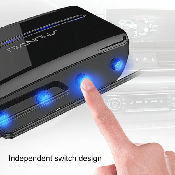 SHUNWEI SD-1939D 120W QC3.0 Car 3 in 1 Dual USB Charger Cigarette Lighter